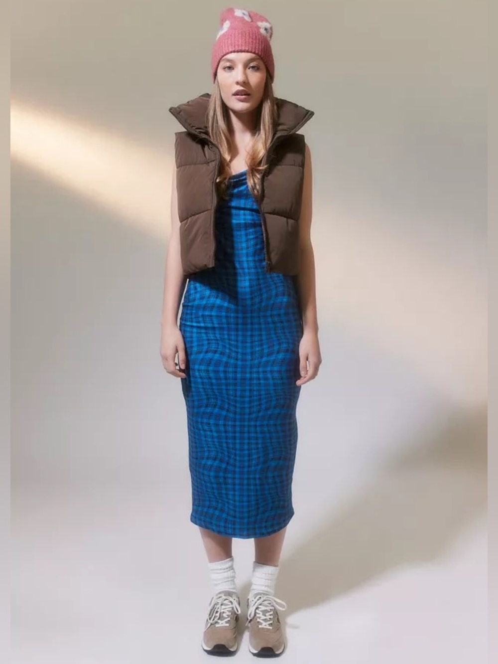 NWT - Another Girl - Plaid Cowl Neck Asymmetrical Midi Dress - Medium